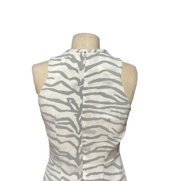 Rebecca Taylor Gray White Zebra Print Pleated Flounce Hem Mini Dress Size 2 - Picture 7 of 11
